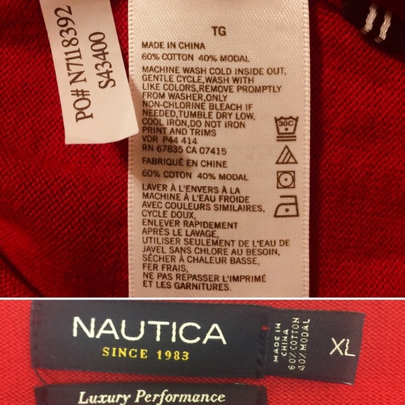 Nautica Sweater V Neck Red Men's XL Cotton Modal - Picture 8 of 8